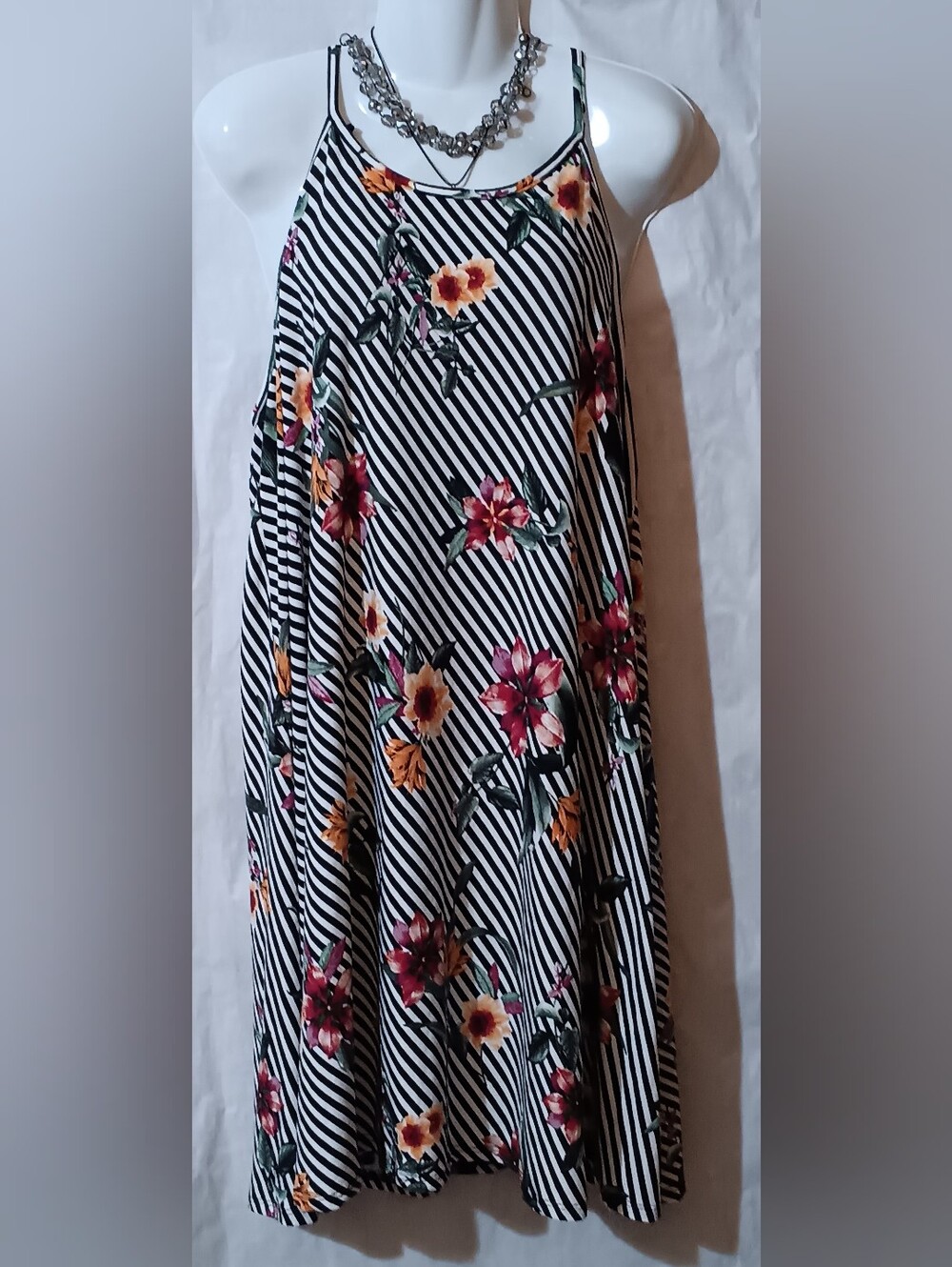 Floral Sundress With Diagonal Striping